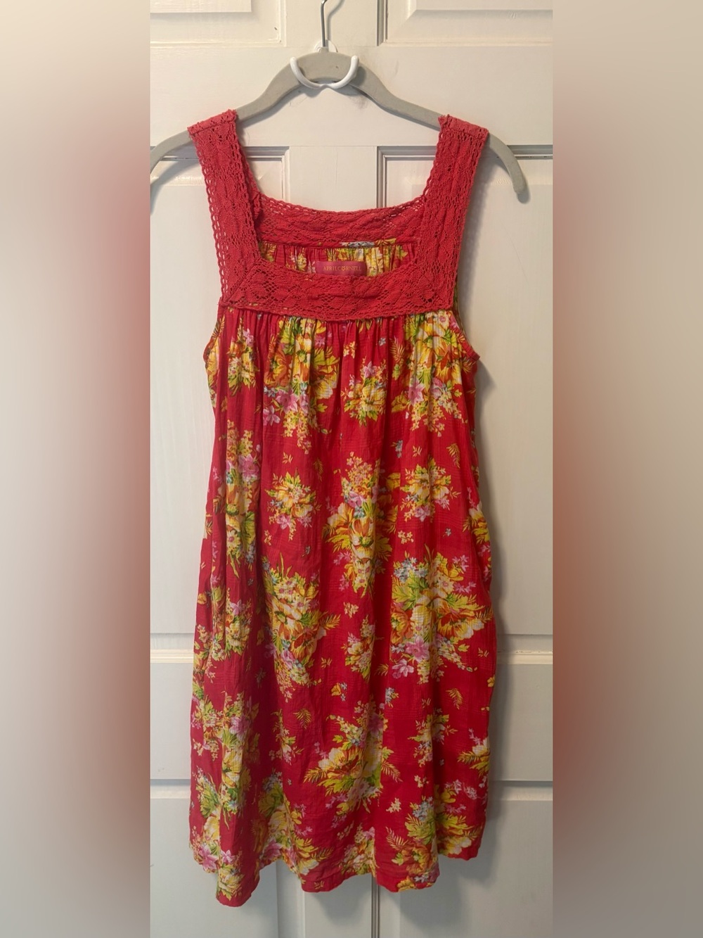 April Cornell red cotton crochet flowy floral sundress dress xxs xx-small boho